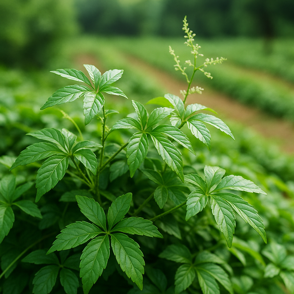 Jiaogulan (Gynostemma pentaphyllum) – Kletterpflanze mit charakteristischen fünfteiligen Blättern